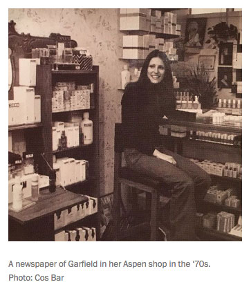 Newspaper of Garfield in her Aspen shop in the '70s